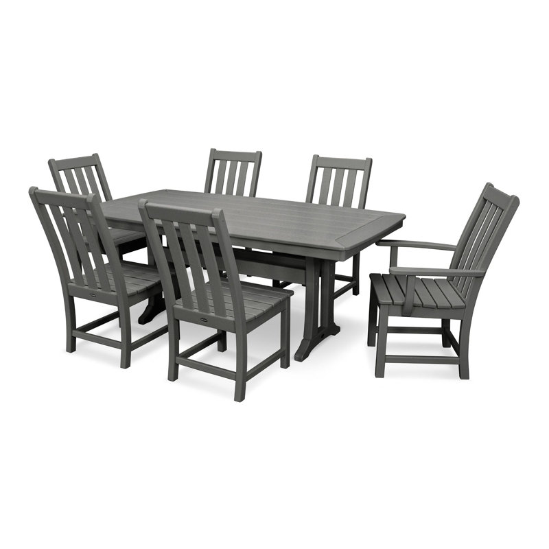 POLYWOOD Vineyard 7-Piece Dining Set with Trestle Legs, Slate Gray