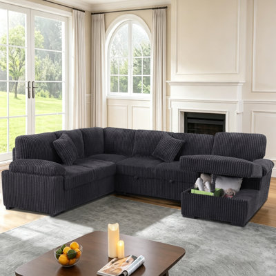 Canapé modulaire modulaire, canapé en chenille en U avec lit escamotable, rangement et méridienne, mobilier de salon surdimensionné gris foncé
