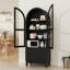 Garde-manger arqué de 71 po de hauteur, armoire de rangement Kitchens Pantry avec 2 grands tiroirs et tablettes réglables, armoire de style campagne moderne et polyvalente pour la cuisine, la salle à manger, la salle de bain, noir-1908661186