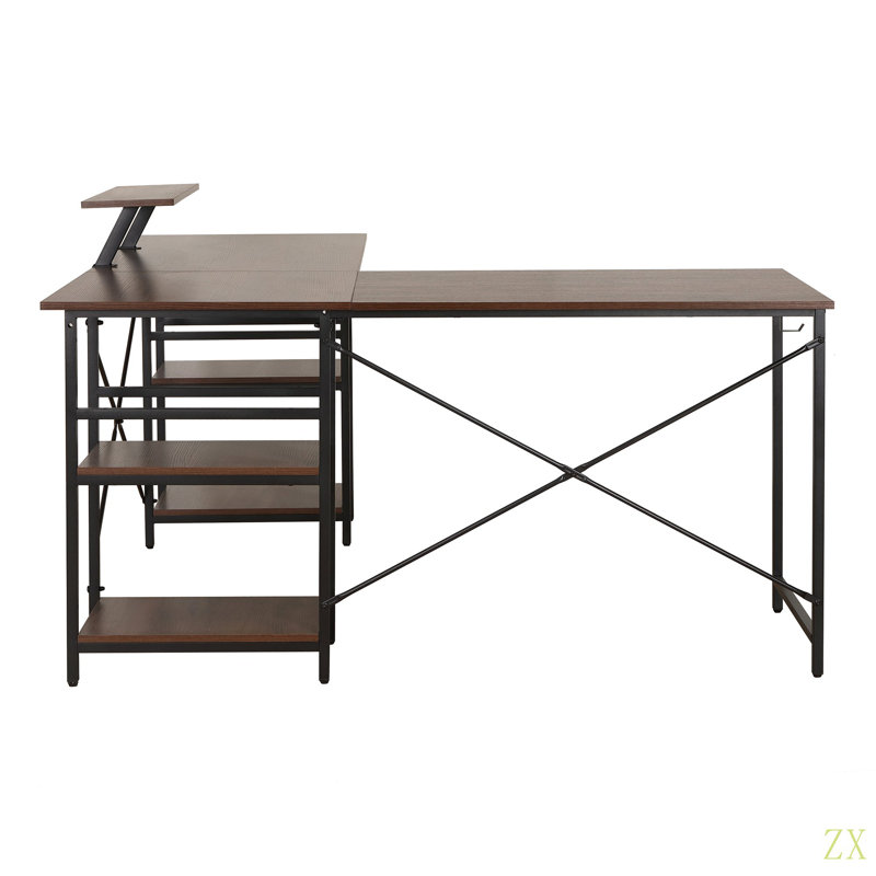 Bureau en L avec tablettes de rangement