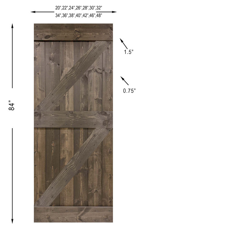 Porte de grange coulissante en bois de pin avec trousse de quincaillerie d'installation, Tonneau vieilli, 46 po x 84 po