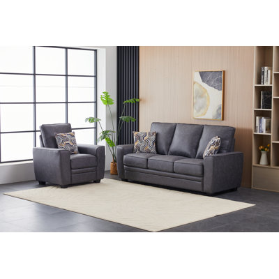 Ensemble de canapé contemporain en similicuir deux pièces, canapé rembourré et fauteuil de salon