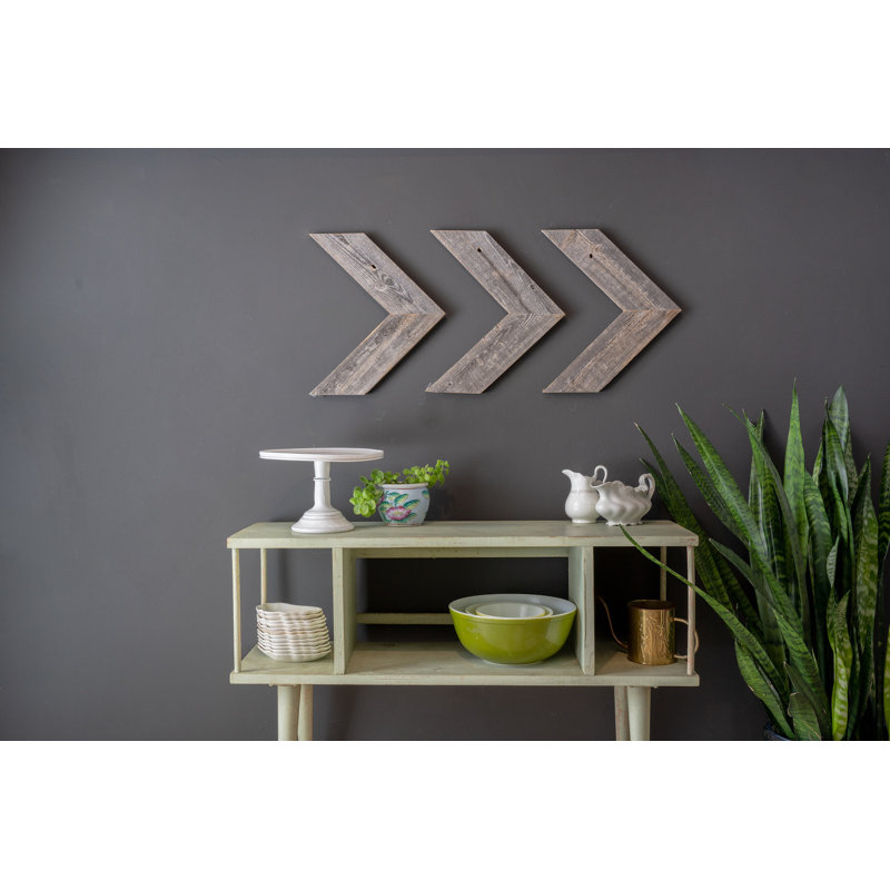 Set Of 3 Rustic Weathered Grey Wood Chevron Arrow