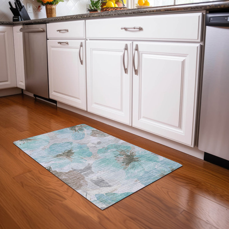 Tapis sarcelle intérieur / extérieur lavable à la machine Claudian ACN1558, Rectangle 1 pi 8 po x 2 pi 6 po