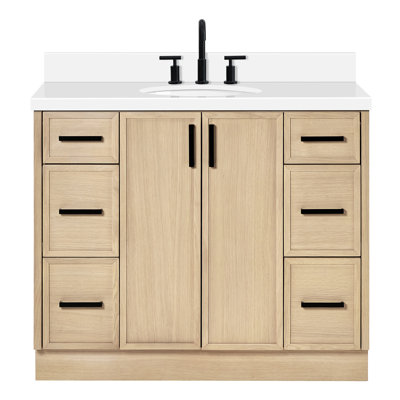 Meuble-lavabo ovale simple 43 po avec comptoir en quartz pur Ariel Kellie