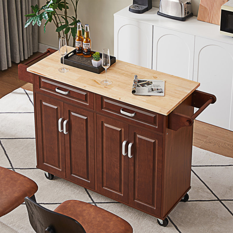 Chariot mobile pour îlot de cuisine avec 2 tiroirs (sans tabouret inclus)
