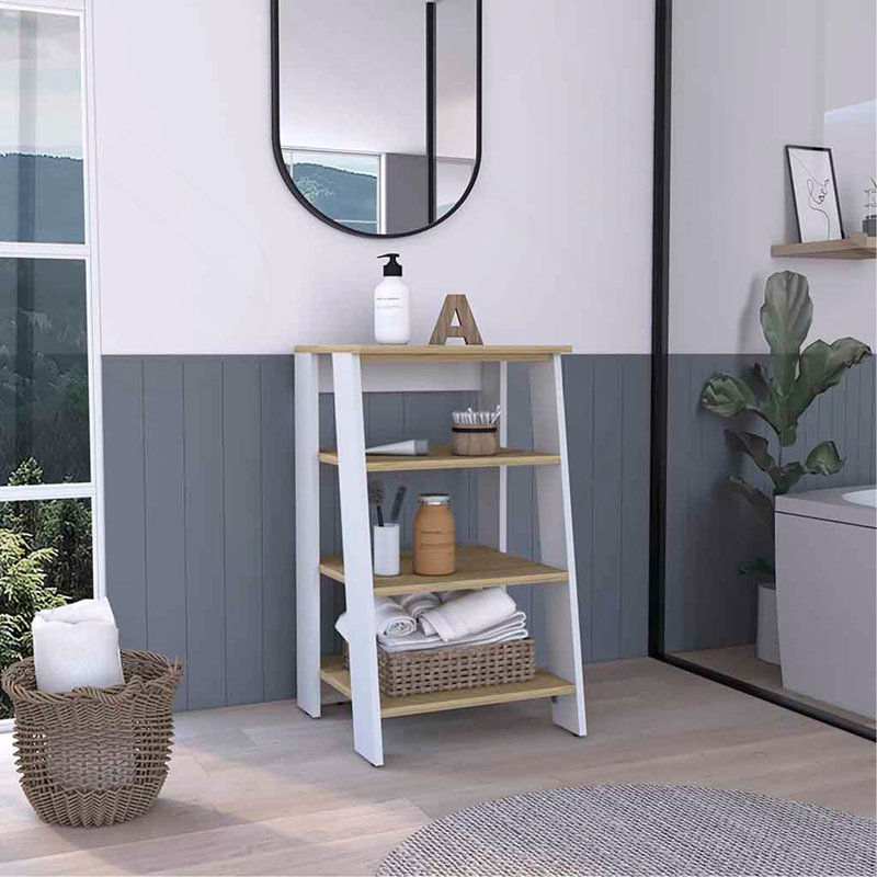 Armoire à linge Clair, deux tablettes intérieures, deux tablettes ouvertes, une porte