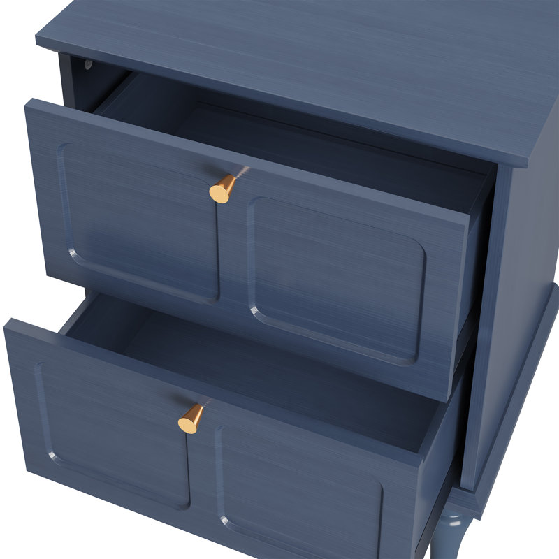 Table de chevet Mid-Century moderne avec 2 tiroirs, table de bout en bois (ensemble de 2), Bleu