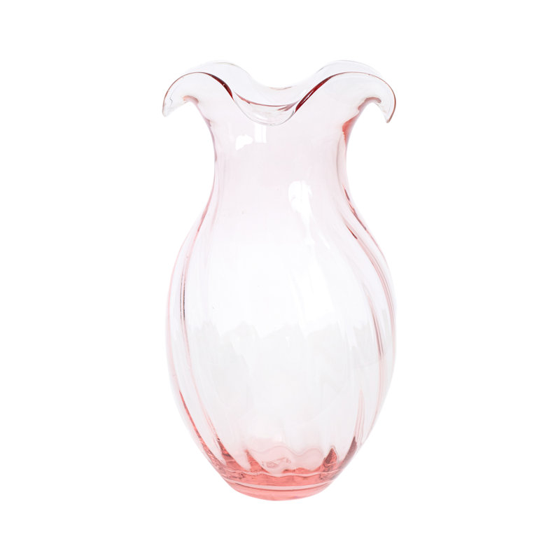 HIBISCUS GLASS Handmade Glass Table Vase, 7.5" H x 4.25" W x 4.25" D, Pink