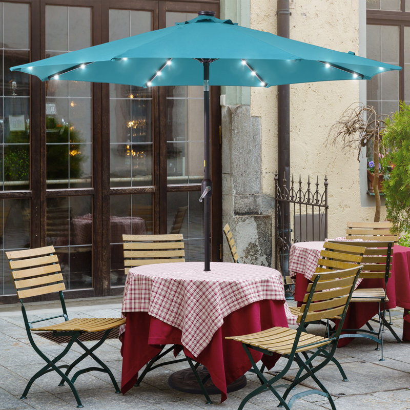 Parasol d'extérieur à DEL 9 pi pour terrasse, bord de piscine et patio Kanila, Bleu lac