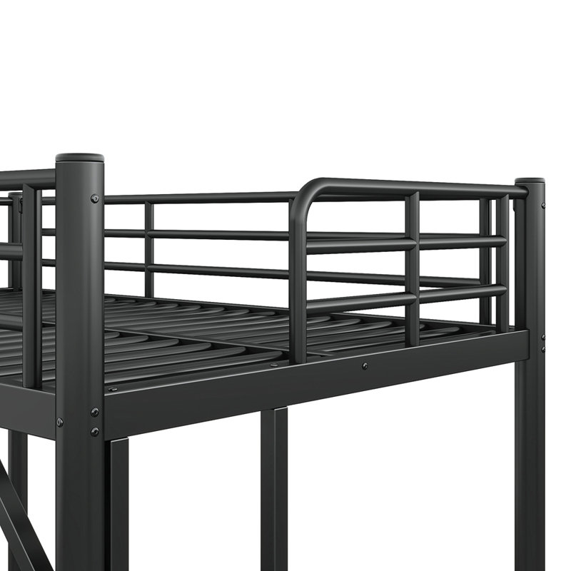 Lit mezzanine en métal avec échelle facile à monter et garde-corps, Twin, Black