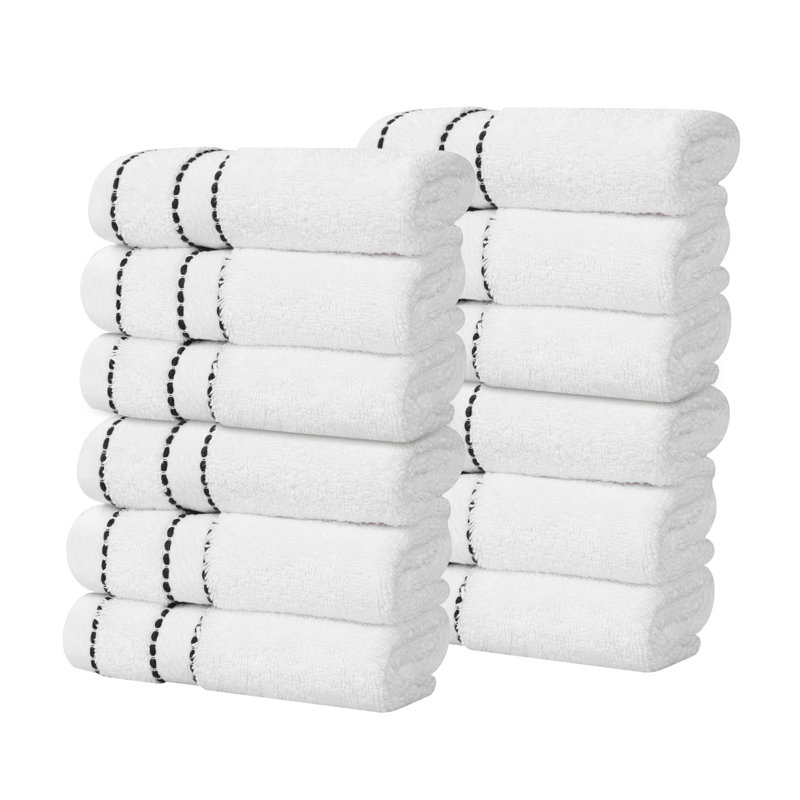 Fowlerville Egyptian Giza Cotton Wash Cloth, White/Black
