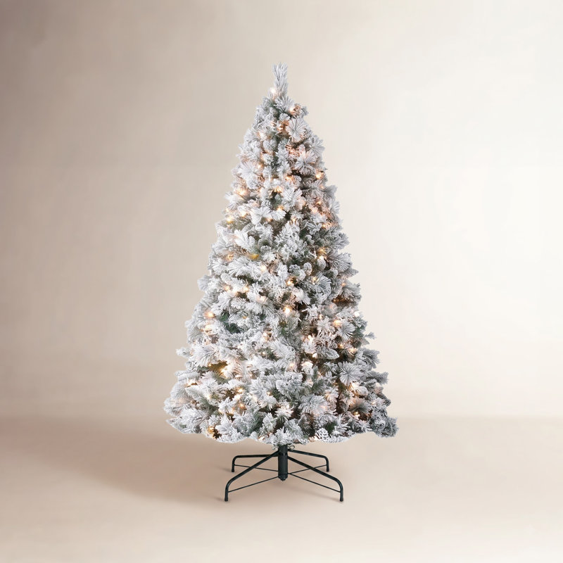 Sapin de Noël floqué et illuminé, H 9 pi