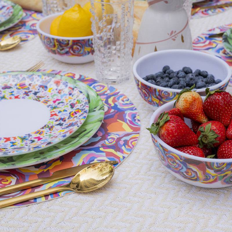 Multi Coloured Roses Faux Linen Napkin