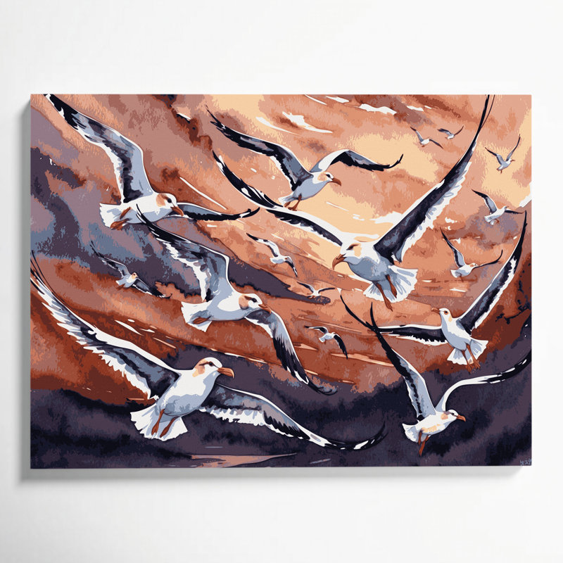 «Birds Ring», art mural sur toile mauve à bec, H 8 po x l 10 po