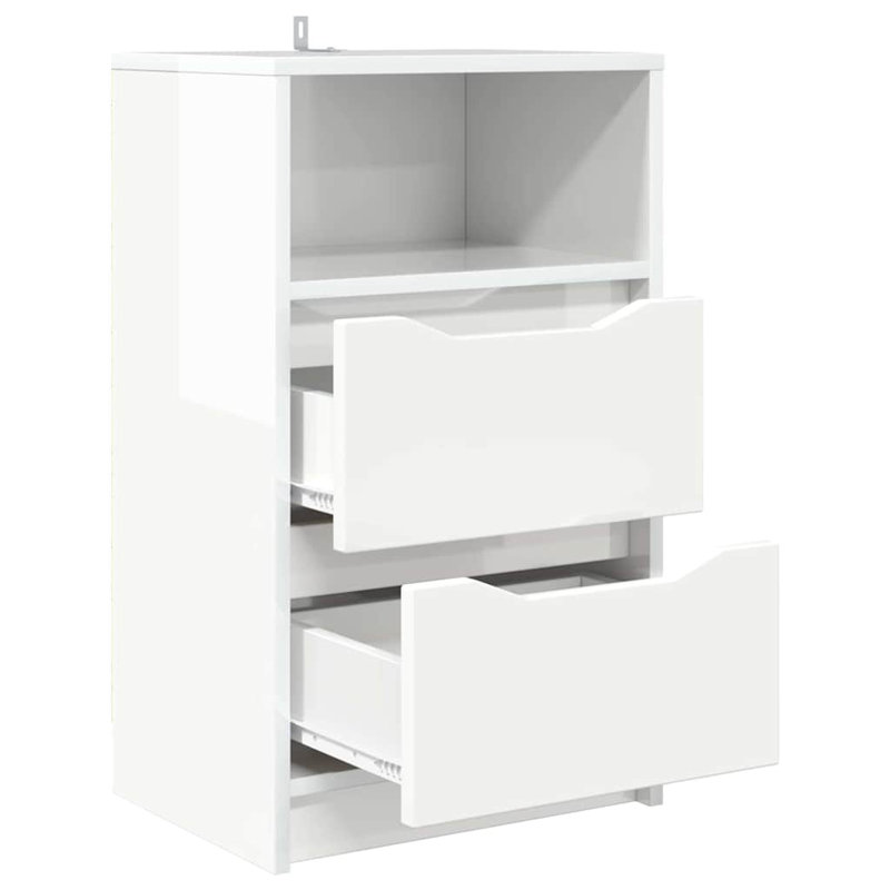 40cm W Manufactured Wood Bedside Table, High Gloss White