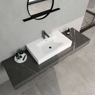 Lavabo vasque mural en résine 32 po x 18 po avec trou pour robinet