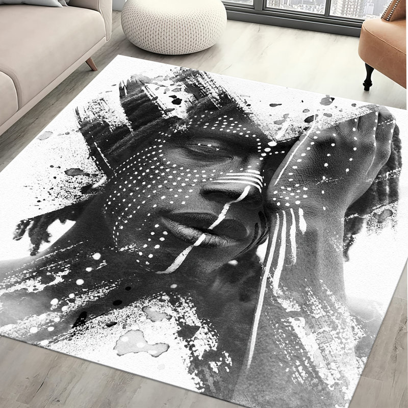 Classic Non Woven Thin Type Printed Rug with Elegant Paisley Design for Living Room or Bedroom Decor, Square 5'3"