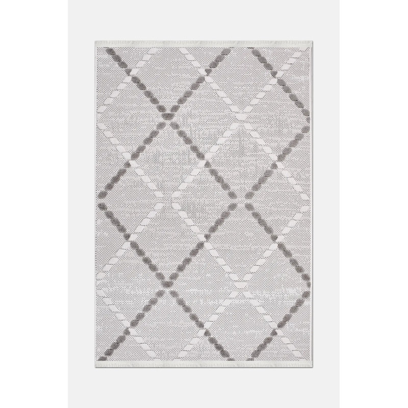 Tapis moderne en polyester gris Riko résistant aux taches Facile à nettoyer, 6,5 pi x 9,5 pi