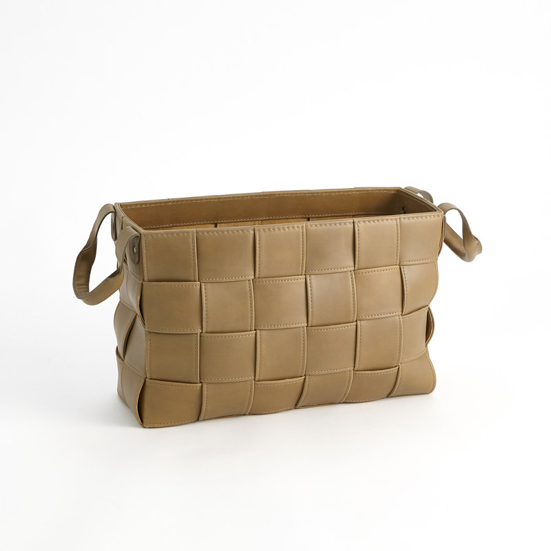 Soft Woven Leather Basket-Putty, Azure, 12" H x 18" W x 6.25" D