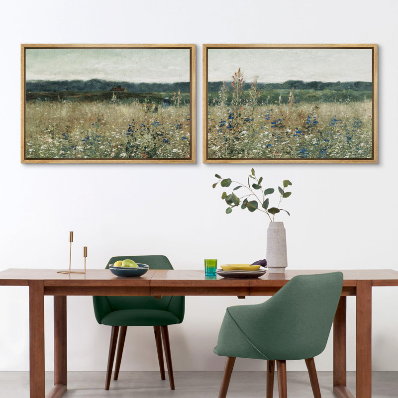 Rustic Countryside Green Wildflower Whisper Blooming Fields Rustic French Country 2 - Pièces, Encadré naturel