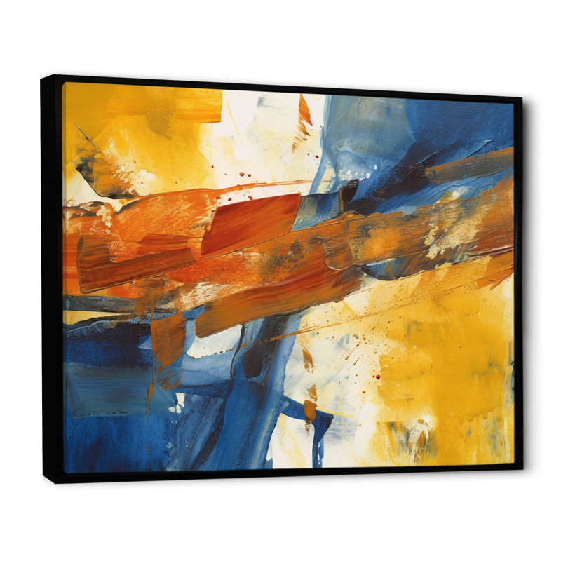 «Evening Glow», abstrait orange et bleu royal - peinture abstraite, art mural, H 16 po x l 32 po x P 1 po