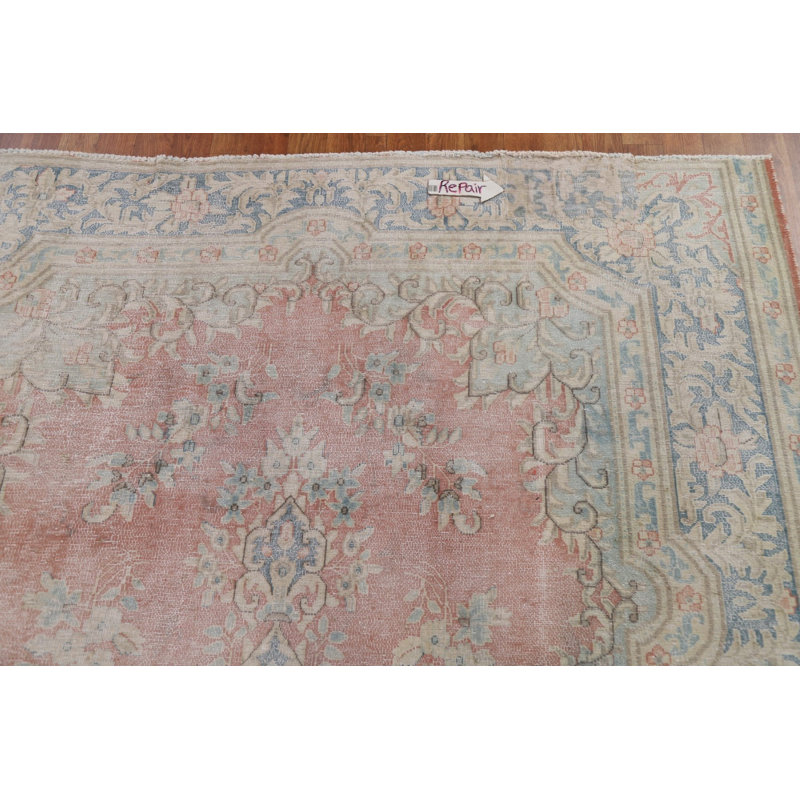 Tapis persan Kerman en laine rétro noué à la main 7 x 9