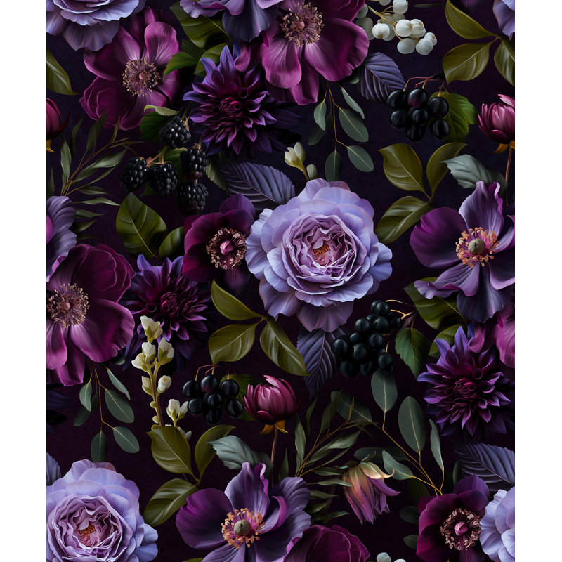 Papier peint floral noir Moody