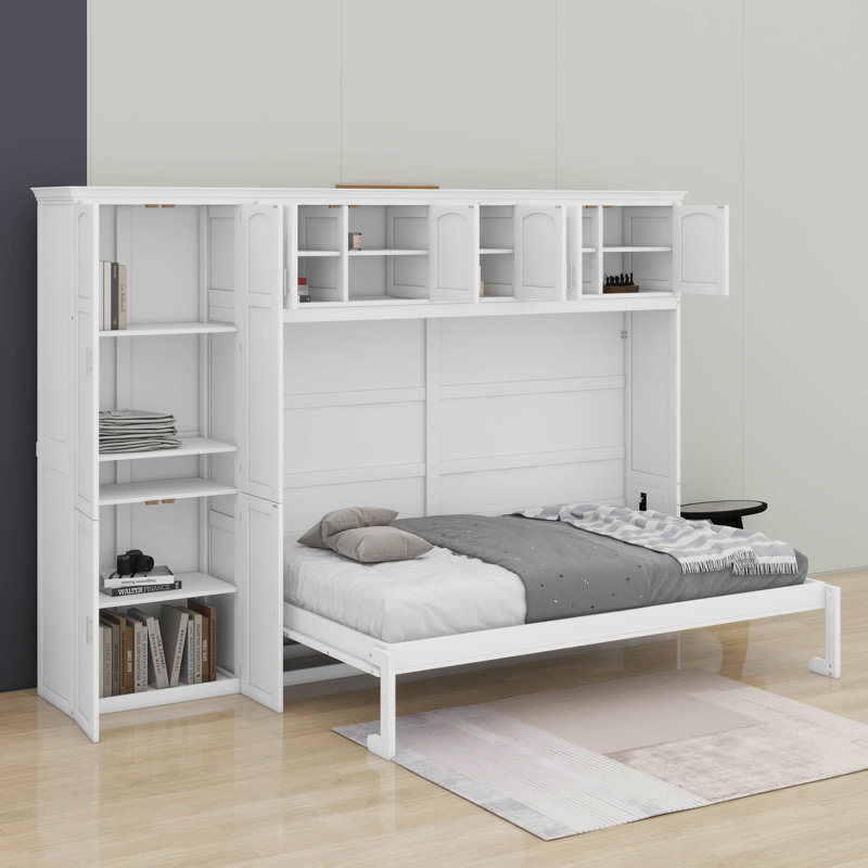 Grand lit escamotable avec armoires, Blanc