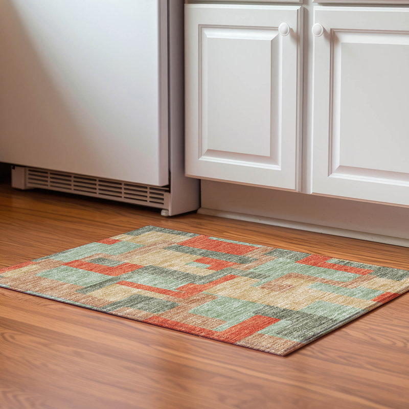 Premium Machine Washable Prisco Sage Rug, Rectangle 1'8" x 2'6"