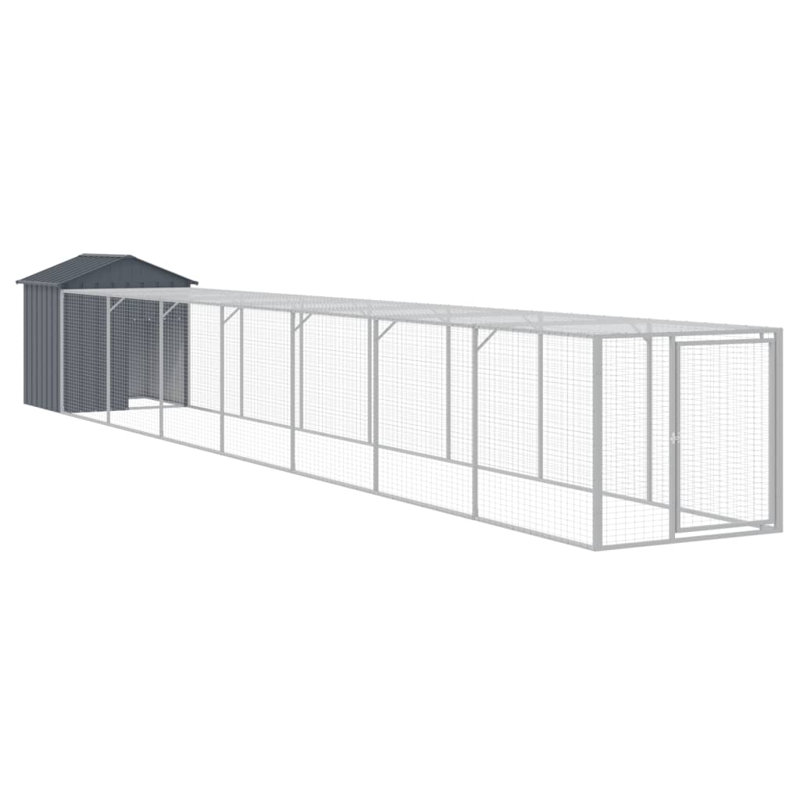 Poulailler avec couloir et grillage Drayten, Gris anthracite, H 48,4 po x l 46,1 po x P 320,1 po