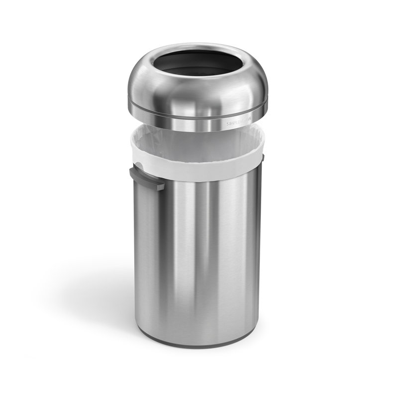 Simplehuman All-Steel Bullet Open Can, Heavy-Gauge Stainless Steel, 60L, Champagne Steel