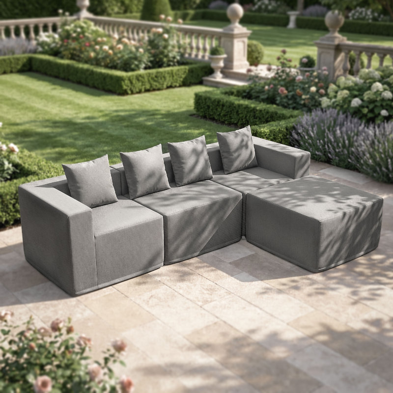 Ensemble de canapé modulaire d'extérieur WOWMAX, canapé d'angle en forme de L résistant à l'eau, gris, l 94,5 po x P 31,5 po