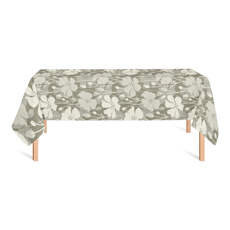 Rectangular Floral Polyester Tablecloth, Tan
