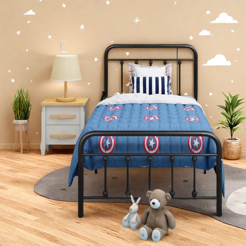 Structure de lit robuste en métal, style victorien avec rangement, taille simple