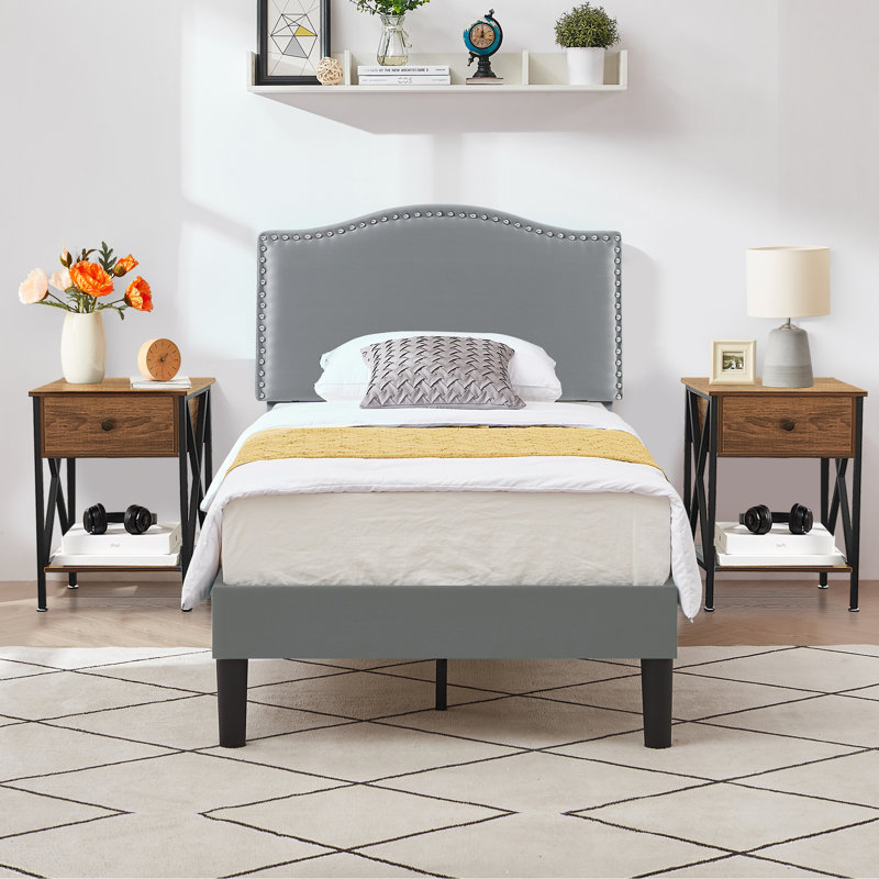 Polizzi Steel Piece Bedroom Set, Dark Gray/Brown, Twin
