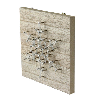 5.5" "Crazy String" Natural Finished Wood and White String Snowflake Wall Decoration