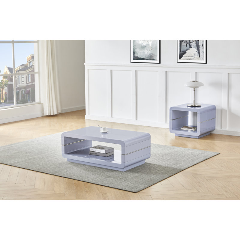 Ensemble de tables basses 2 pièces Niko, Gris clair brillant