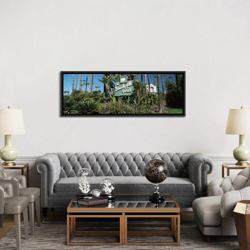 Panoramic Textual Art on Canvas, 12" H x 36" W x 1.5" D, Black Framed