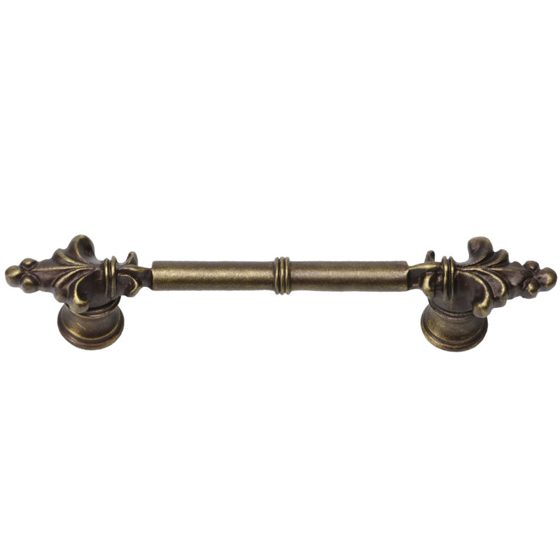 Charlemagne classic 4 inches c.c. pull with small Fleur De Lys on endsin Gilded Mercury, Antique Brass, 4"