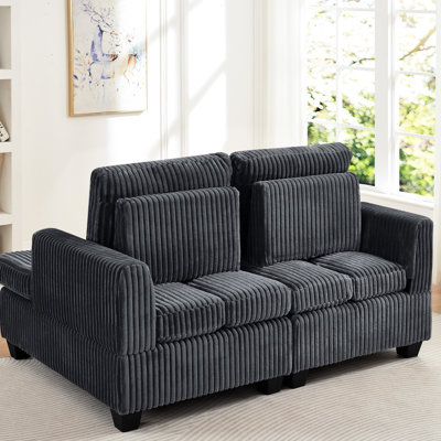 Velours côtelé confortable et moelleux avec dossier réglable pour la détente et la lecture en appartement - 60,69 po de profondeur, 135,28 lb, mousse et ressort modulaire Freedom 48,81 po, gris foncé