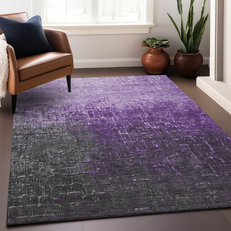Purple Ombre Flat Woven Synthetic Washable Area Rug 3' x 5'