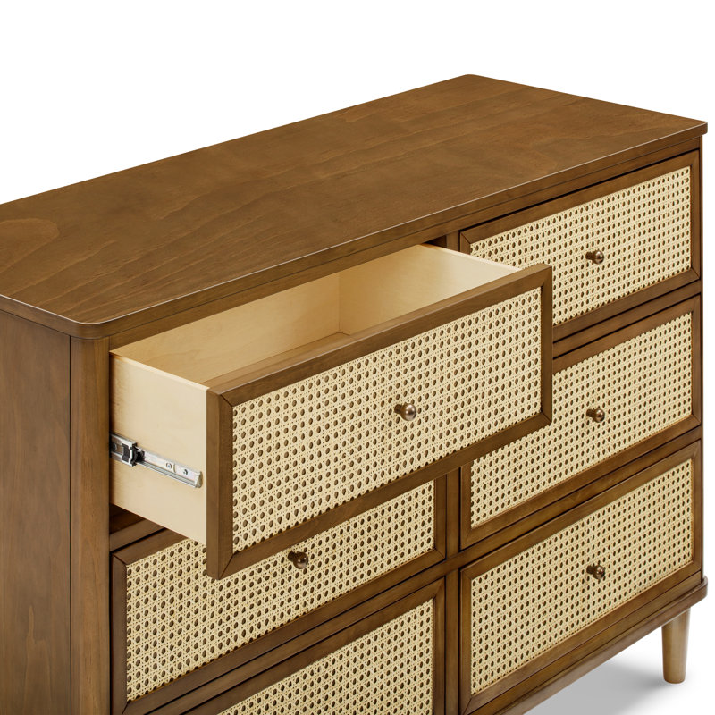 Marin with Cane 6 Drawer Dresser, Natural Walnut/ Blonde Cane