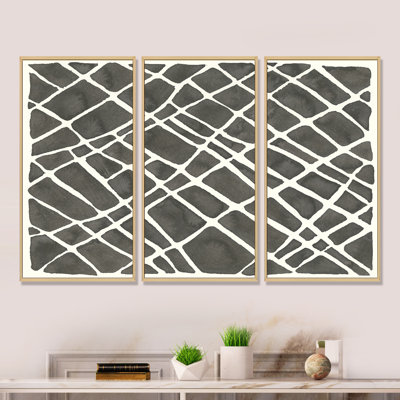 Minimaliste graphique V - ensemble d'art moderne encadré sur toile Mid-Century moderne de 3
