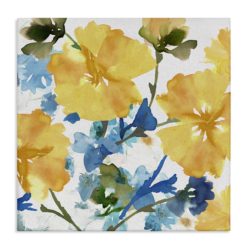 " Yellow & Blue Hibiscus " by Flora Kouta, 30" H x 30" W x 1.5" D