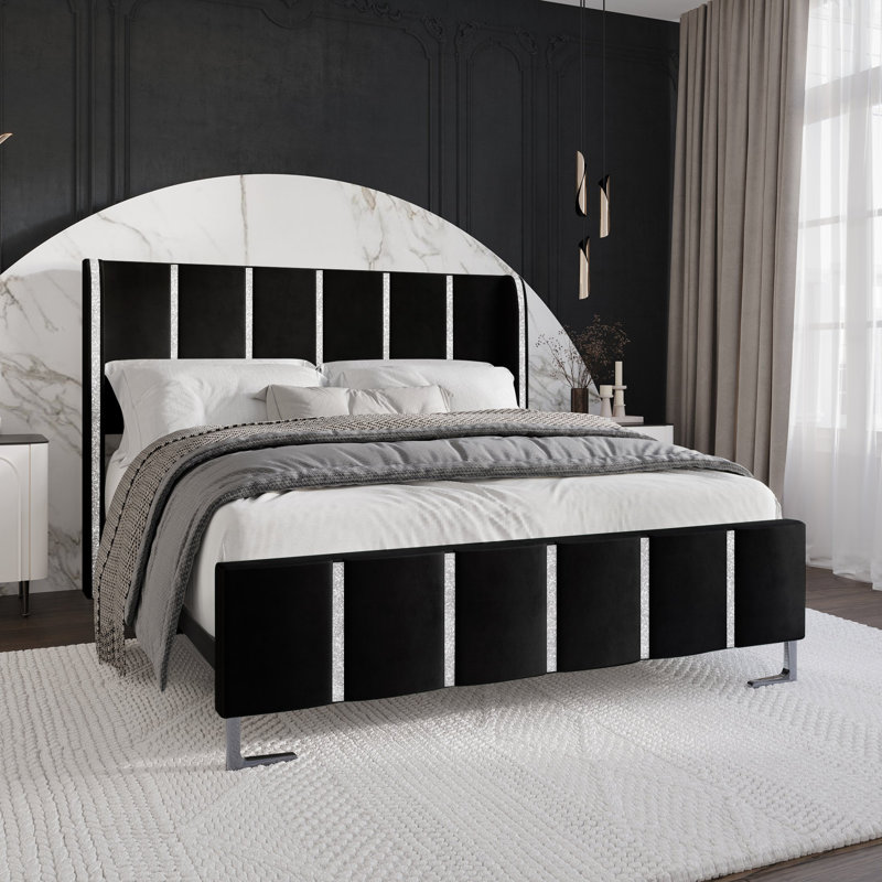 Laimdota Upholstered Slat Bed, Black, King