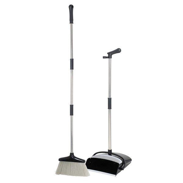 TreeLen Broom and Dustpan/Broom with Dustpan Combo Set,Standing Dustpan  Dust Pan with Long Handle 40/52 for Home Kitchen Room Office Lobby Indoor  Floor Cleaning Broom Dustpan Set Upright 