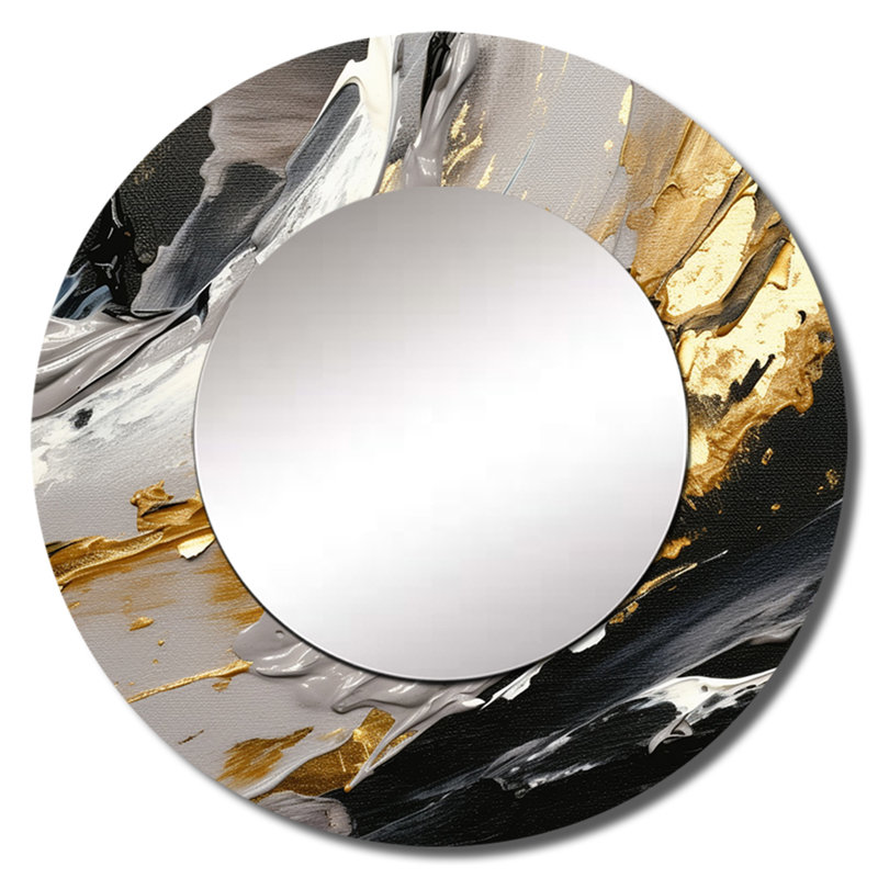 Mystery Awakening VI - grand miroir abstrait, décor de miroir mural rond unique moderne, impression d'art en métal