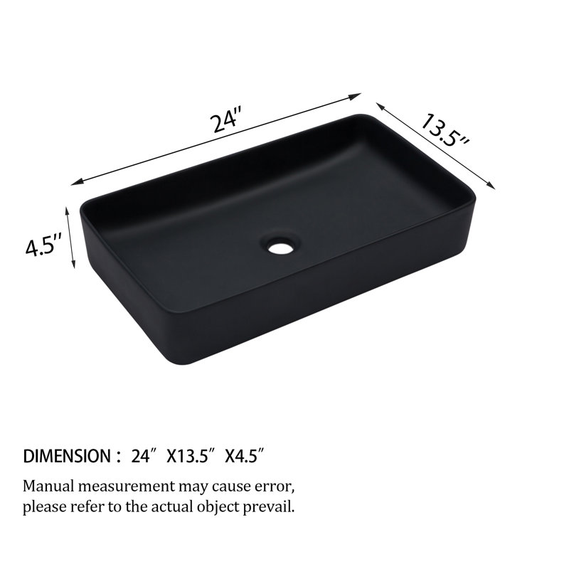 24“X14" Ceramic Rectangular Vessel Bathroom Sink for Modern Bathrooms, Black