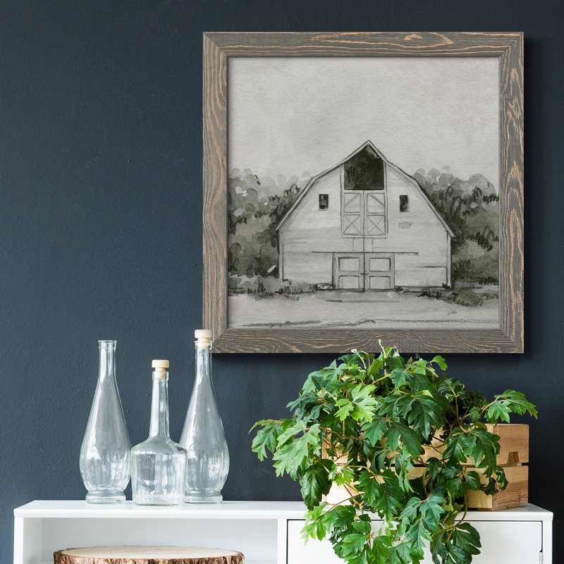 " Solemn Barn Sketch III ", Grey, 34.5" H x 34.5" W x 1" D